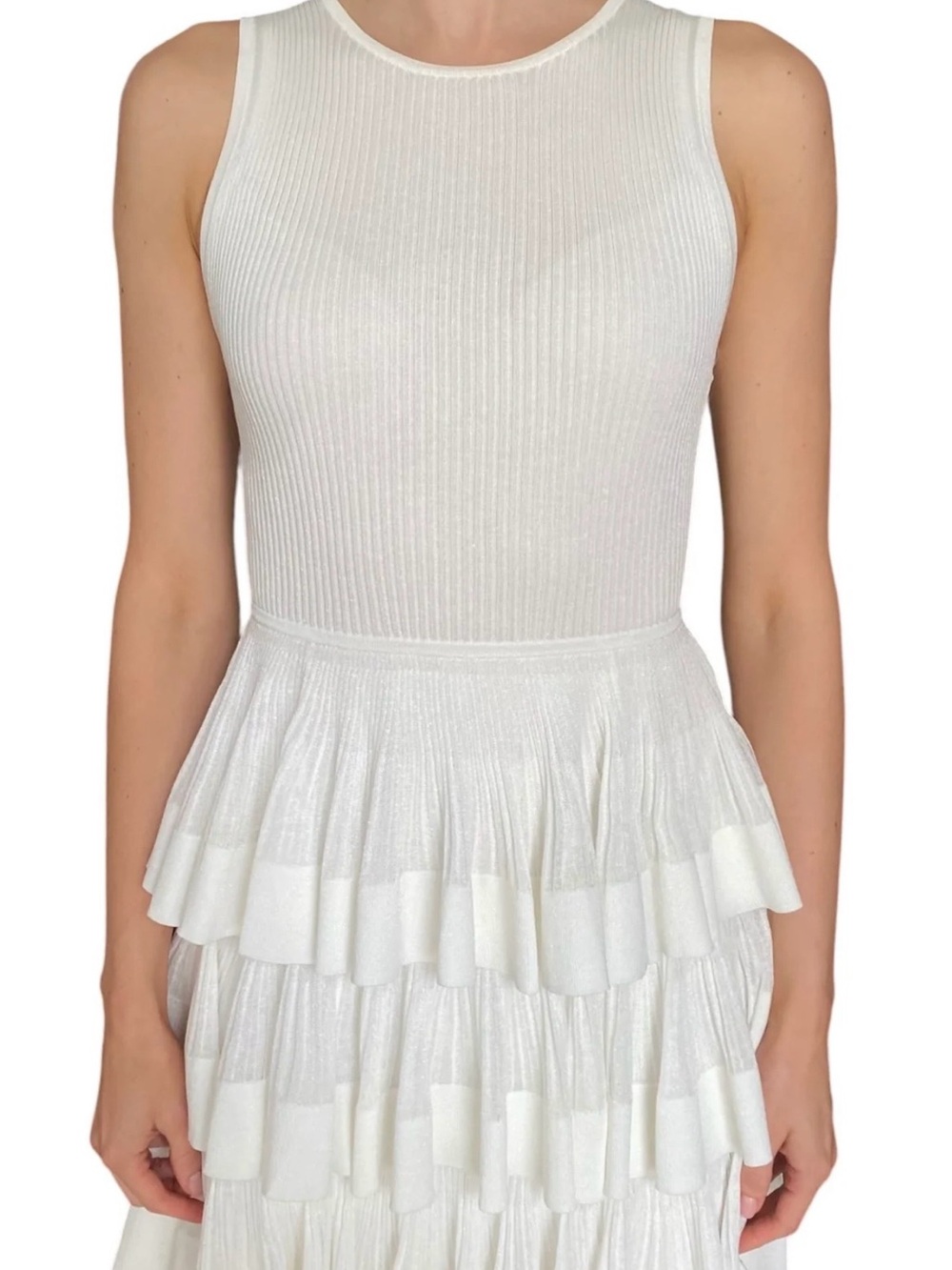 Zimmermann White Ribbed Bodice Tiered Ruffle Maxi Dress